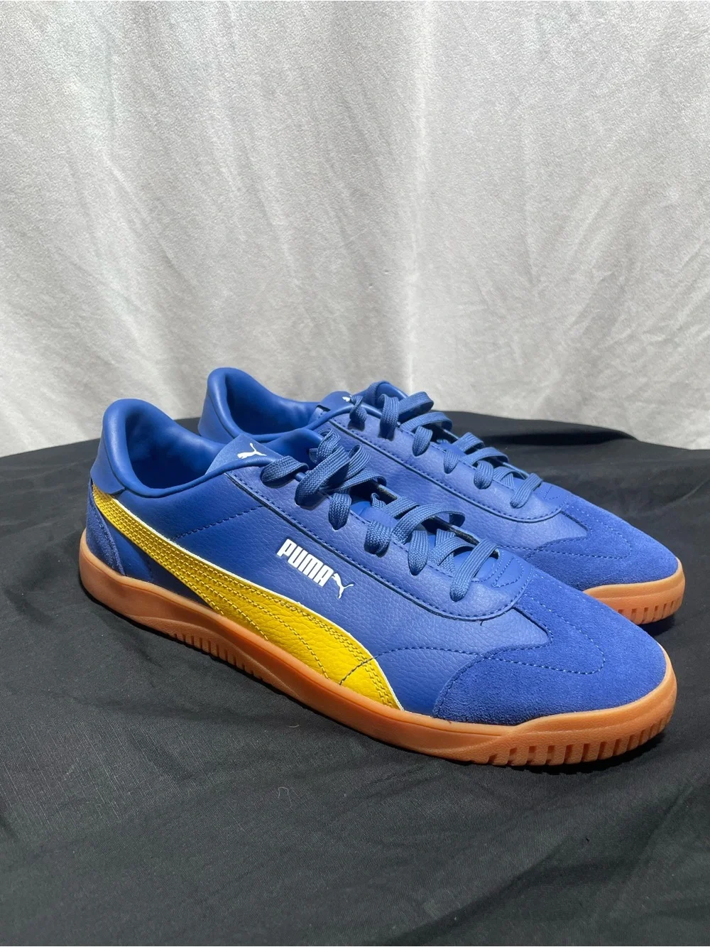 Puma 5v5 Men's Blue Sneakers with Yellow Stripe and Gum Sole